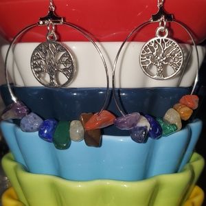 Chakra Balancing hoops with tree of life charm